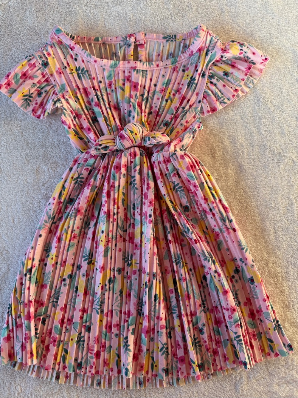 Girls Pink Floral Pleated Dress with Denim Jacket Size 12M - Picture 5 of 13